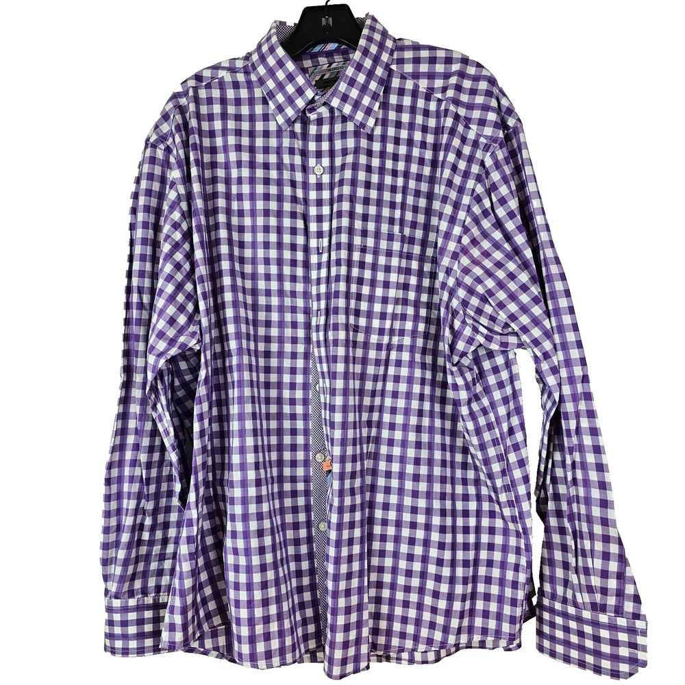JOHNSTON MURPHY MENS‎ XL TAILORED FIT BUTTON UP SHIRT PLAID PURPLE WHITE